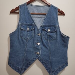 SHEIN Blue Denim Button Down Vest